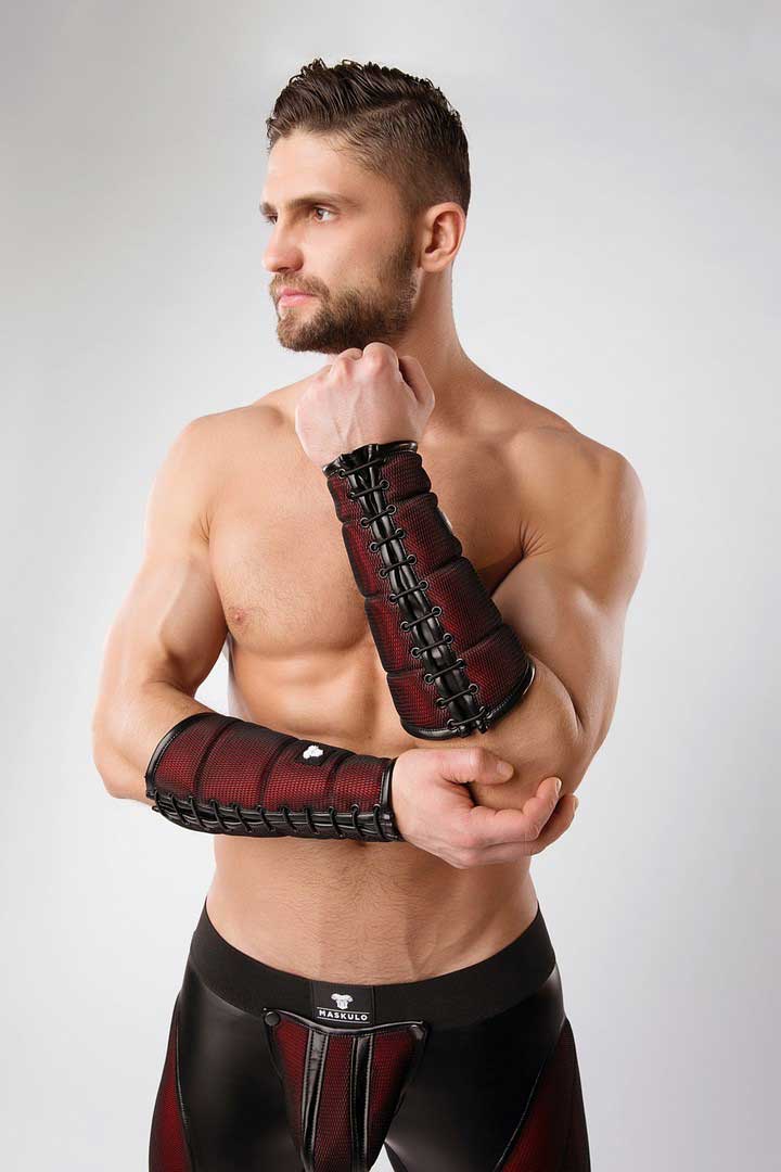 Maskulo Armored Color Under Forearm Guard Wallet Armband Red AC060 Size L