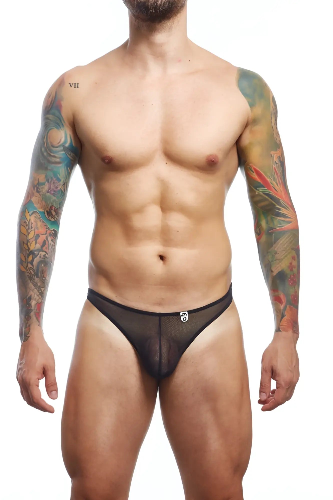 Black mesh briefs with a subtle front logo from mob sheer thong featuring breathable sheer fabric and stylish design