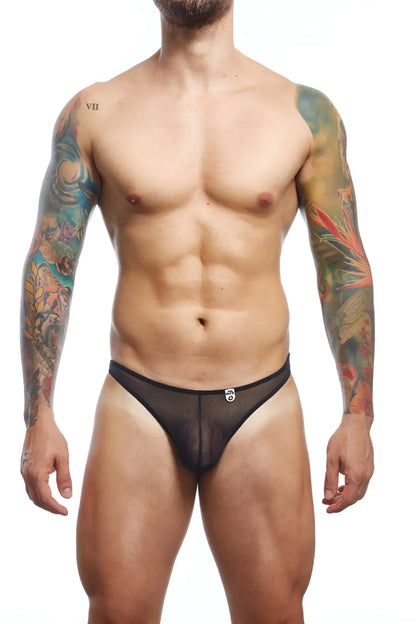 Black mesh briefs mob sheer thong with subtle logo on front made for breathable comfort and style