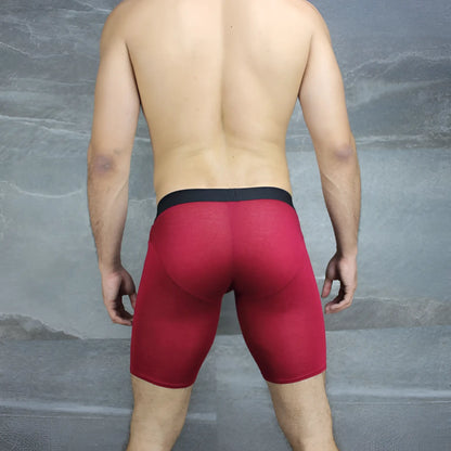 Red athletic briefs with black waistband mckillop hoist modal knee long boxer brief underwear burgundy size m