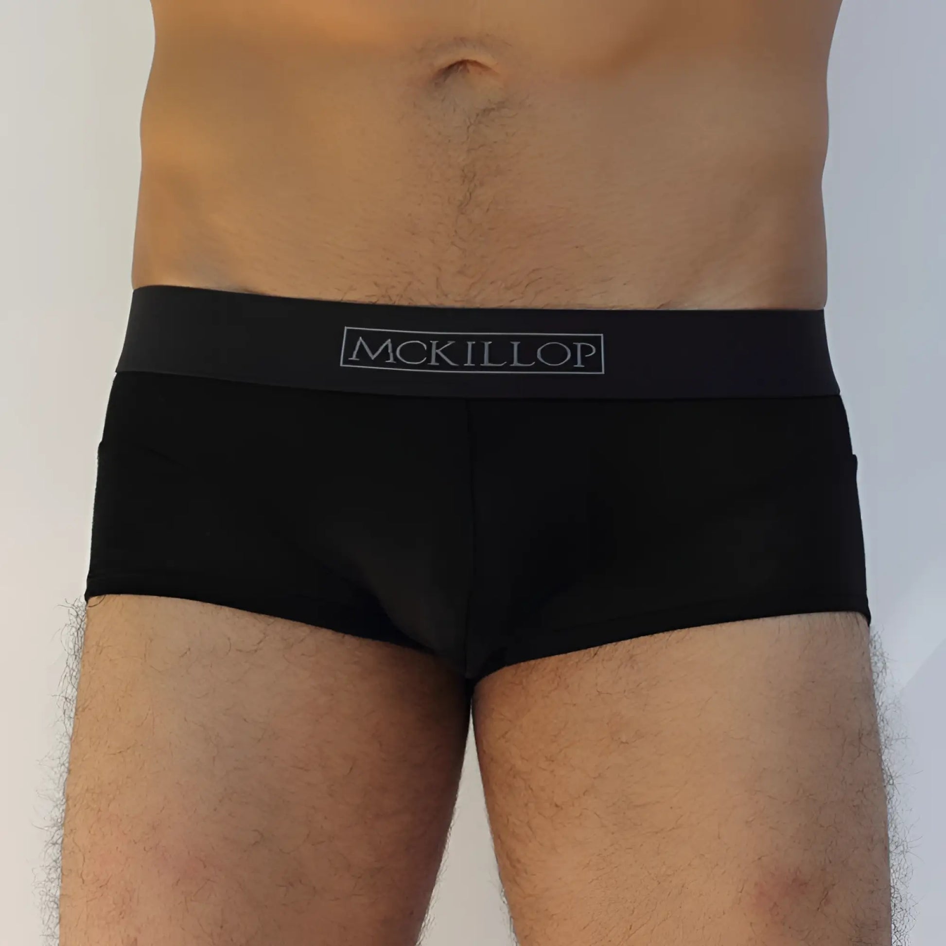 Black mckillop jagger modal boxer briefs in black with a sleek fitted design and subtle gray logo waistband size s