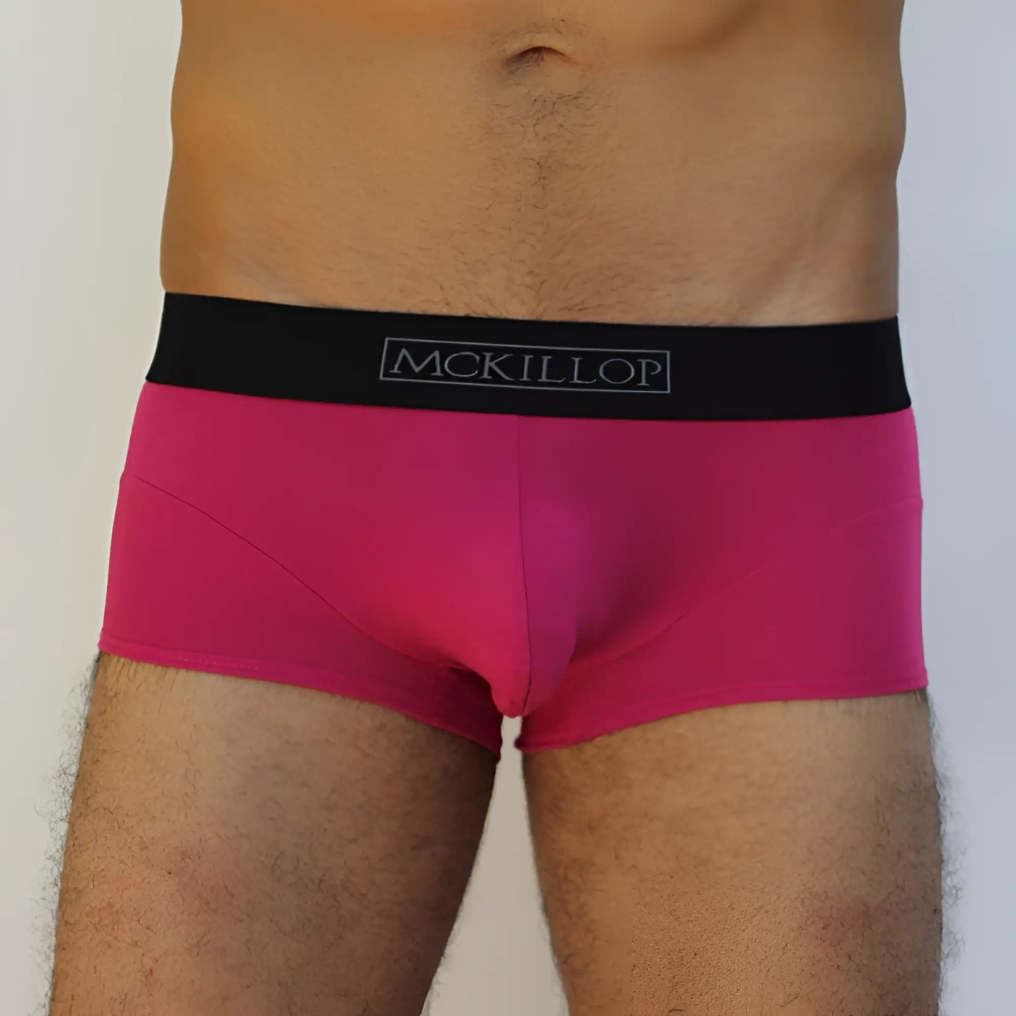 Mckillop men’s bright pink fuchsia modal boxer briefs with black waistband size s for comfortable everyday wear