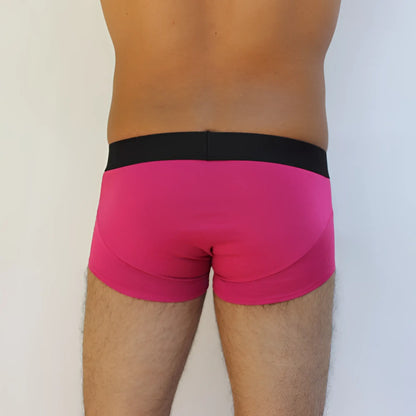 Bright pink mckillop jagger modal boxer brief underwear with black elastic waistband fuchsia size s