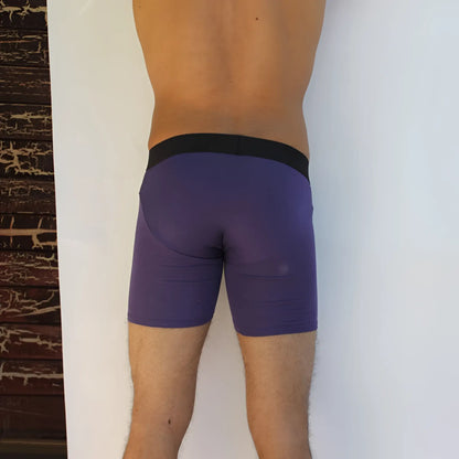 McKillop Jagger eggplant modal long boxer briefs with black elastic waistband in size medium