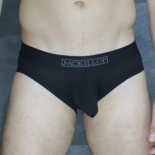 Black mckillop brand obmo hoist brief modal in black with smooth form-fitting design for comfortable wear