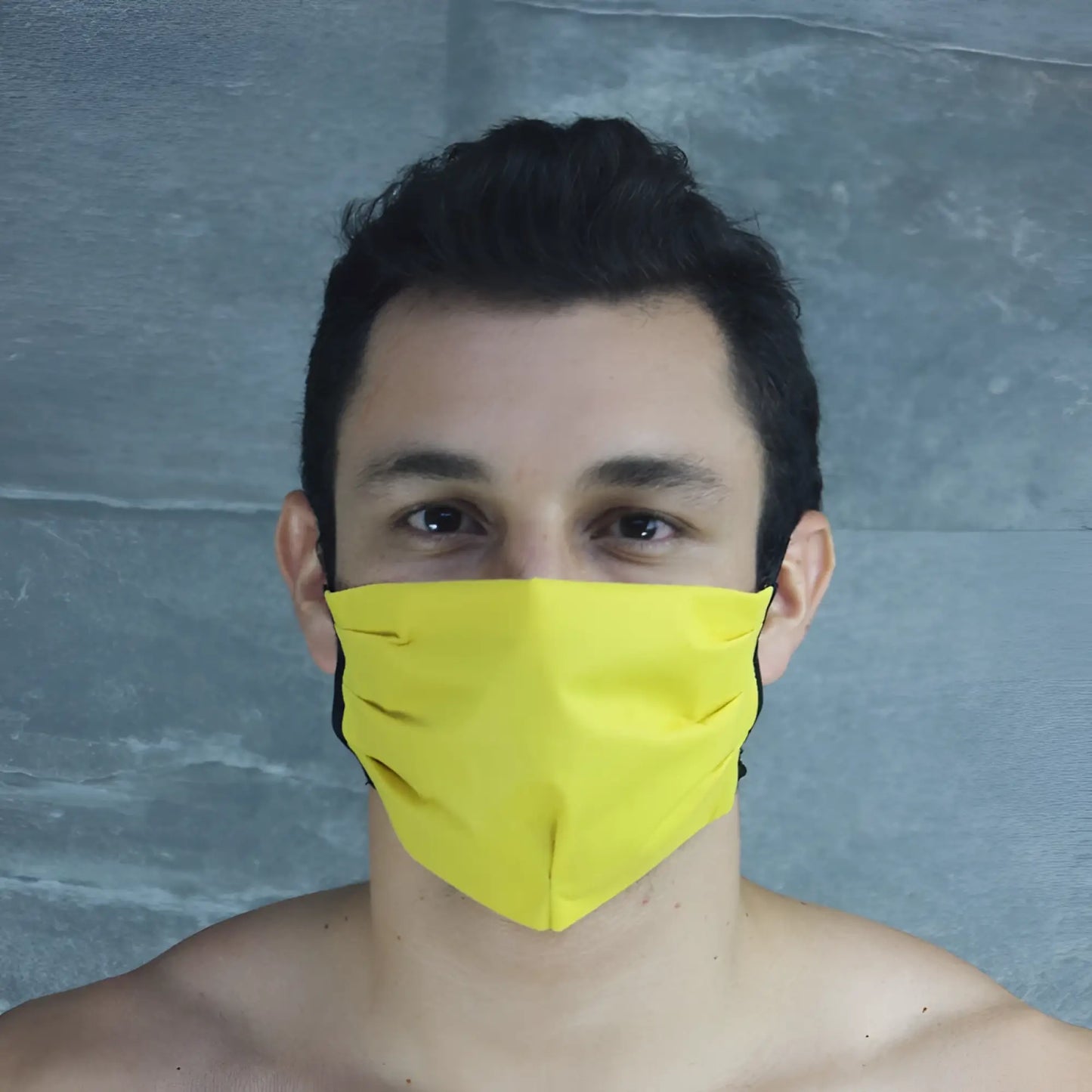 Bright yellow mckillop polypropylene unisex face mask with black trim size one size