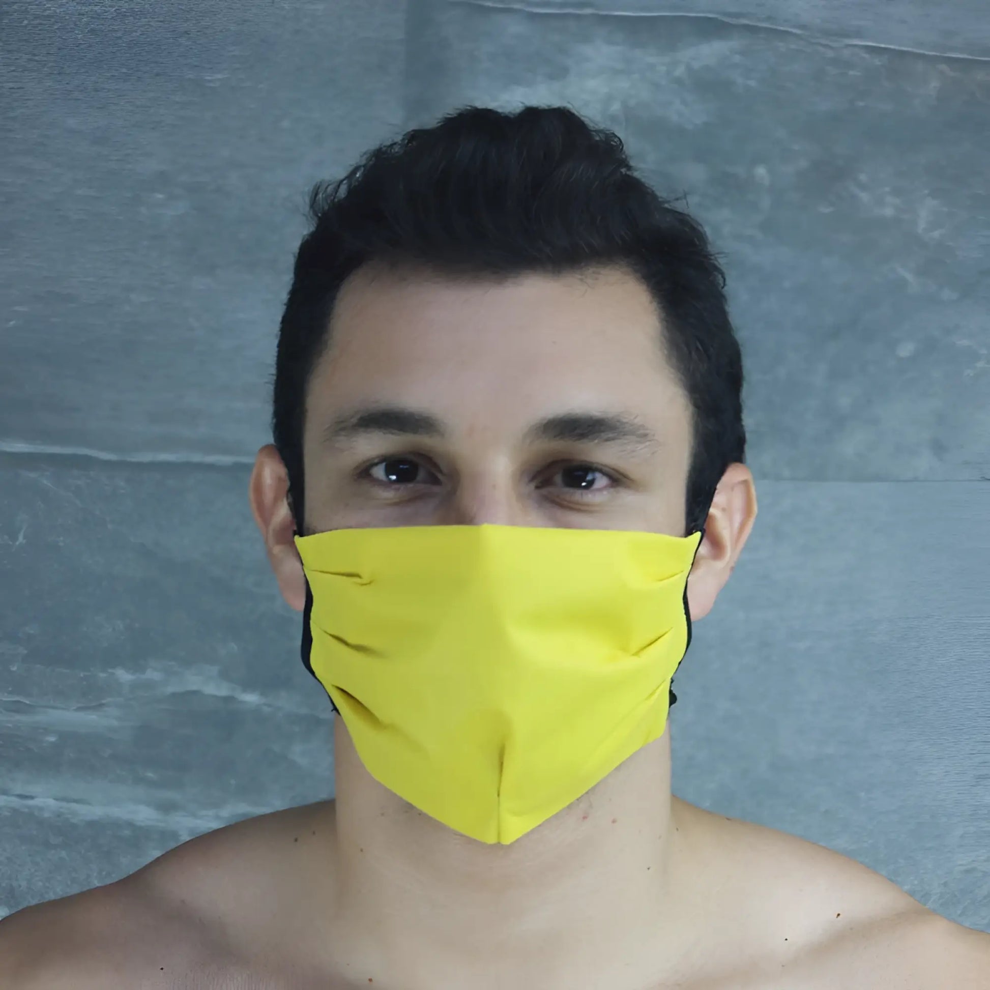 Bright yellow mckillop polypropylene unisex face mask with black trim size one size