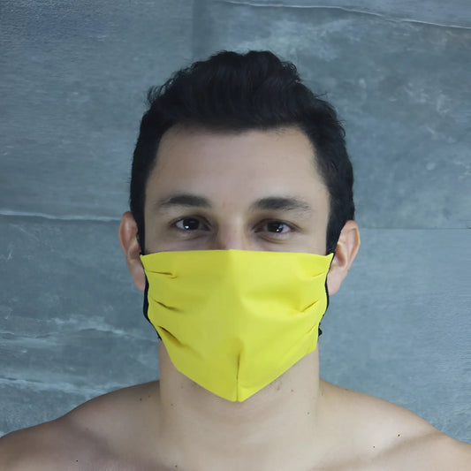 Bright yellow mckillop polypropylene unisex face mask with black trim size one size