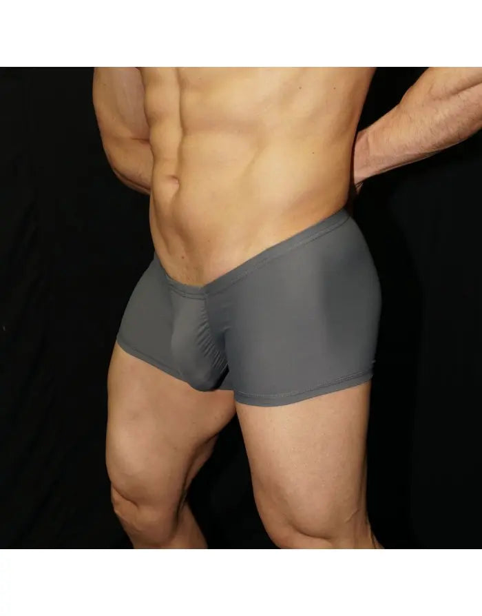 Steel grey men's boxer underwear by Arroyman featuring a snug fit and soft material shown on a model.