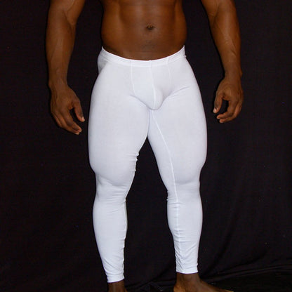 Arroyman Men's White Spandex Fitness Tights - Warm Cotton Elastane CLZ01M