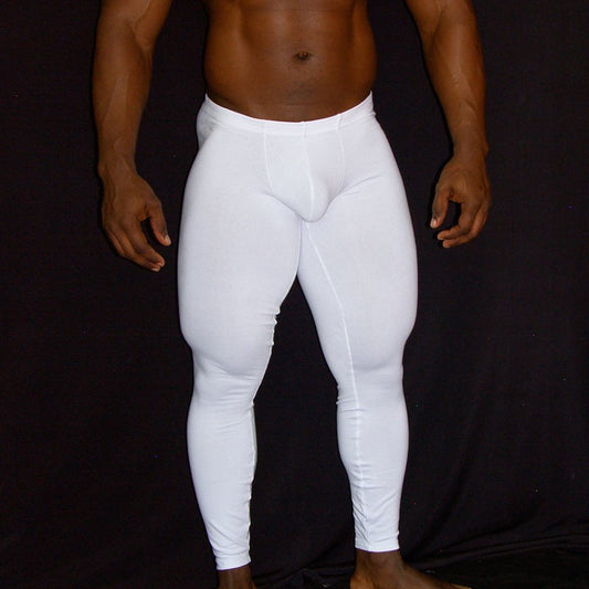 Arroyman Men's White Spandex Fitness Tights - Warm Cotton Elastane CLZ01M