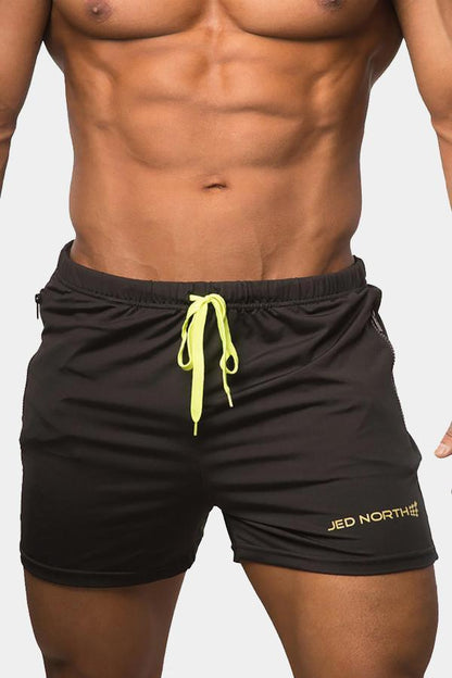 Jed North Men's Agile Bodybuilding 4'' Shorts w Zipper Pockets - Black