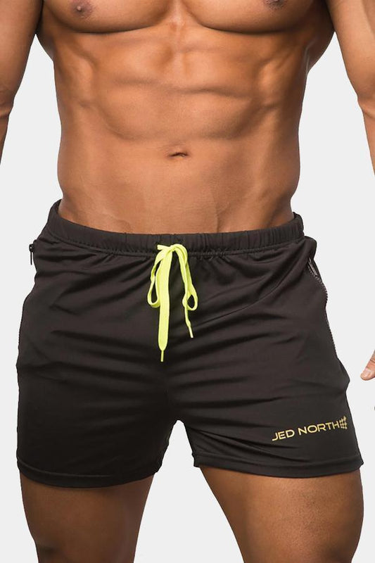 Jed North Men's Agile Bodybuilding 4'' Shorts w Zipper Pockets - Black