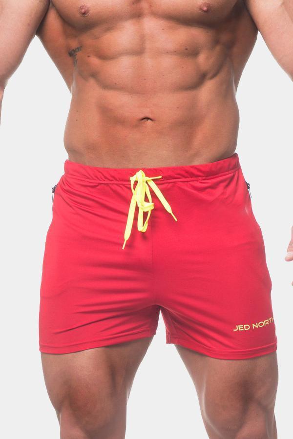 Jed North Men's Agile Bodybuilding 4'' Shorts w Zipper Pockets - Crimson Red