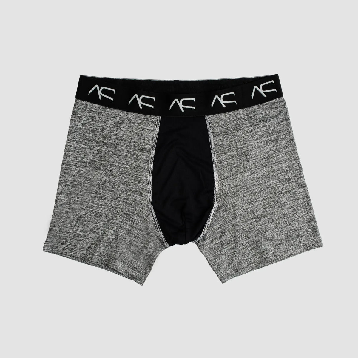 Gray and black heathered mesh combo trunks boxer briefs with breathable fabric and branded waistband for comfortable wear