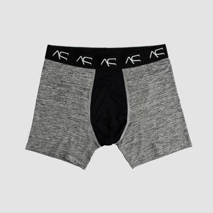 Gray and black heathered mesh combo trunks boxer briefs with breathable fabric and branded waistband for comfortable wear