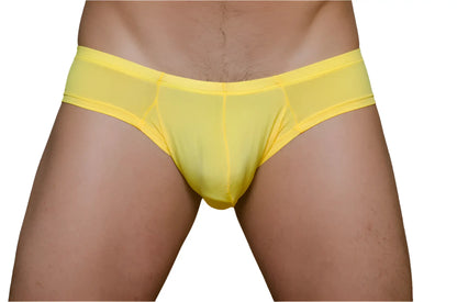 Bright yellow metro bunz low-rise boxer sheer mesh briefs with snug form-fitting design