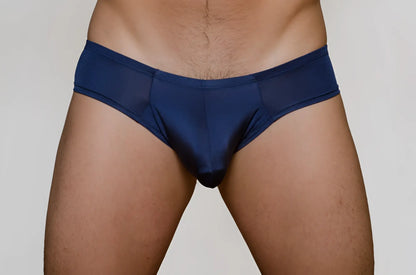 Navy blue sheer mesh briefs metro bunz low-rise boxer showing breathable mesh fabric and low-rise fit