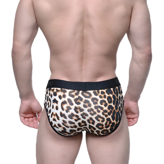 MetroMaleWear 365 hip brief leopard print with black elastic waistband for comfortable everyday wear