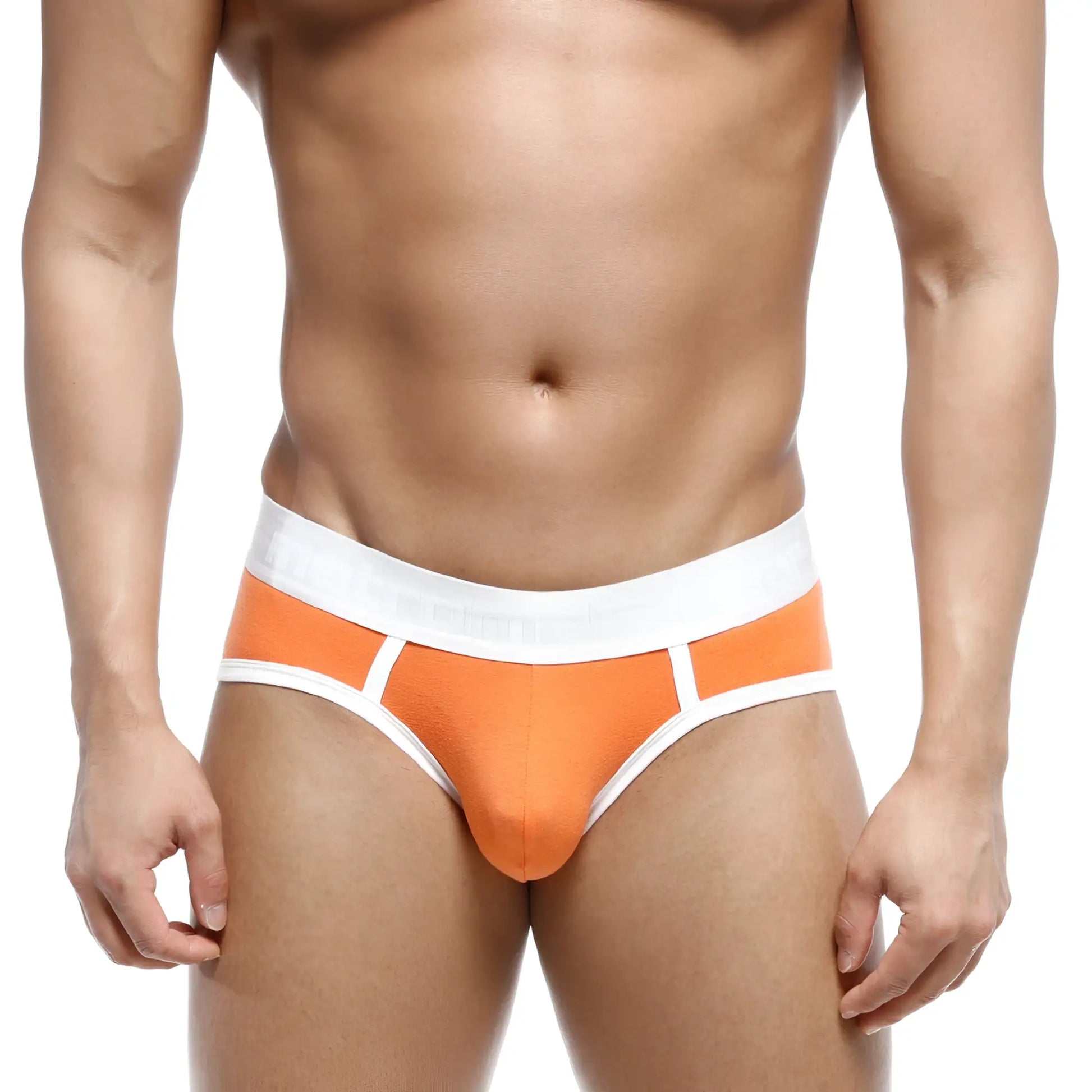 MetroMaleWear 365 hip brief orange 9003-14 in orange and white with snug fit and reinforced waistband for athletic use