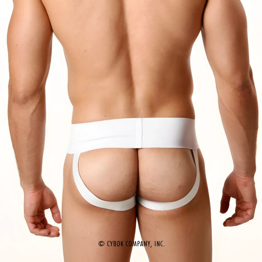 White seamless high waisted briefs with supportive back panel and leg straps from metromalewear 69 rib cotton classic jock strap