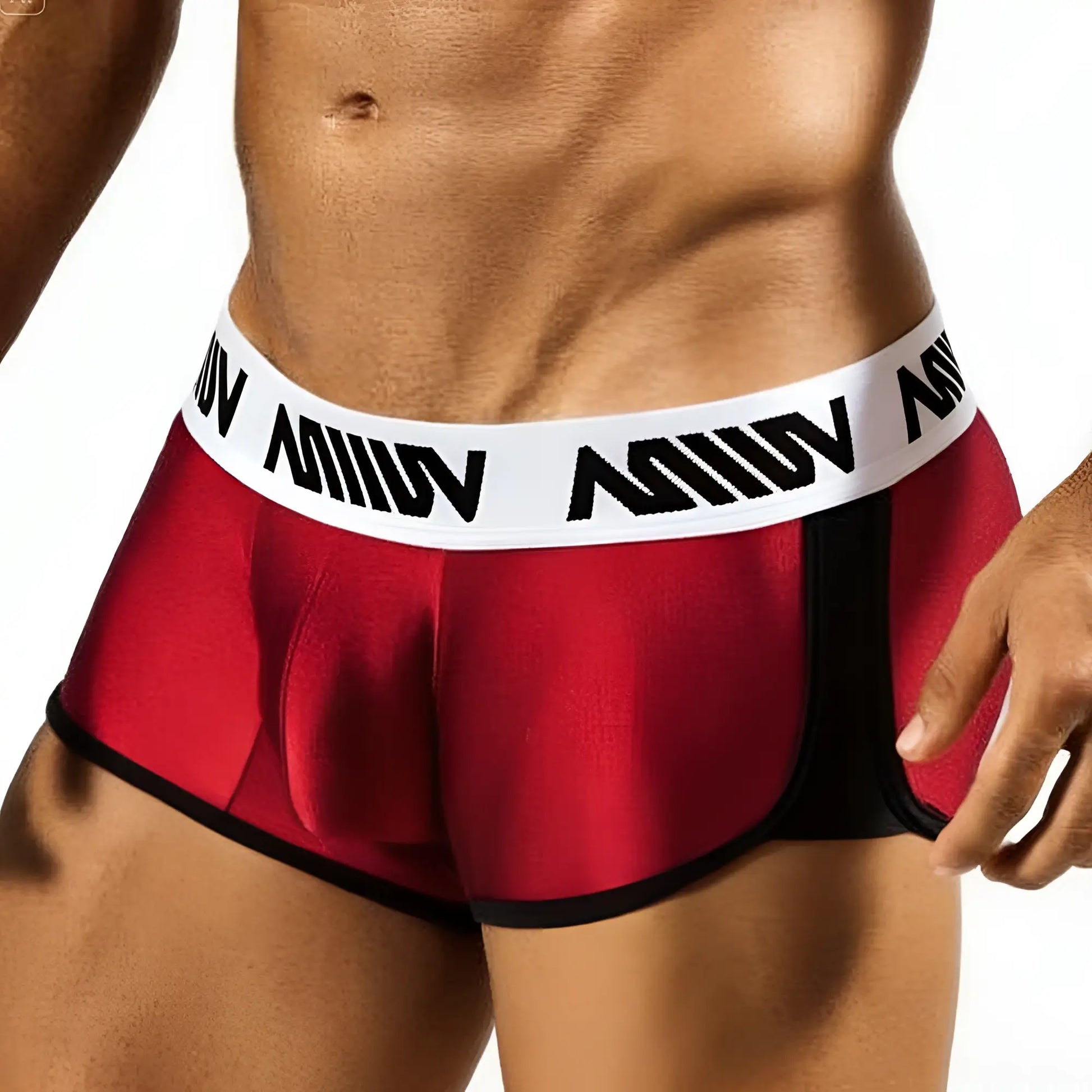 Metro male wear active boxer burgundy 3327-29 red and black athletic briefs with white waistband and miiow branding