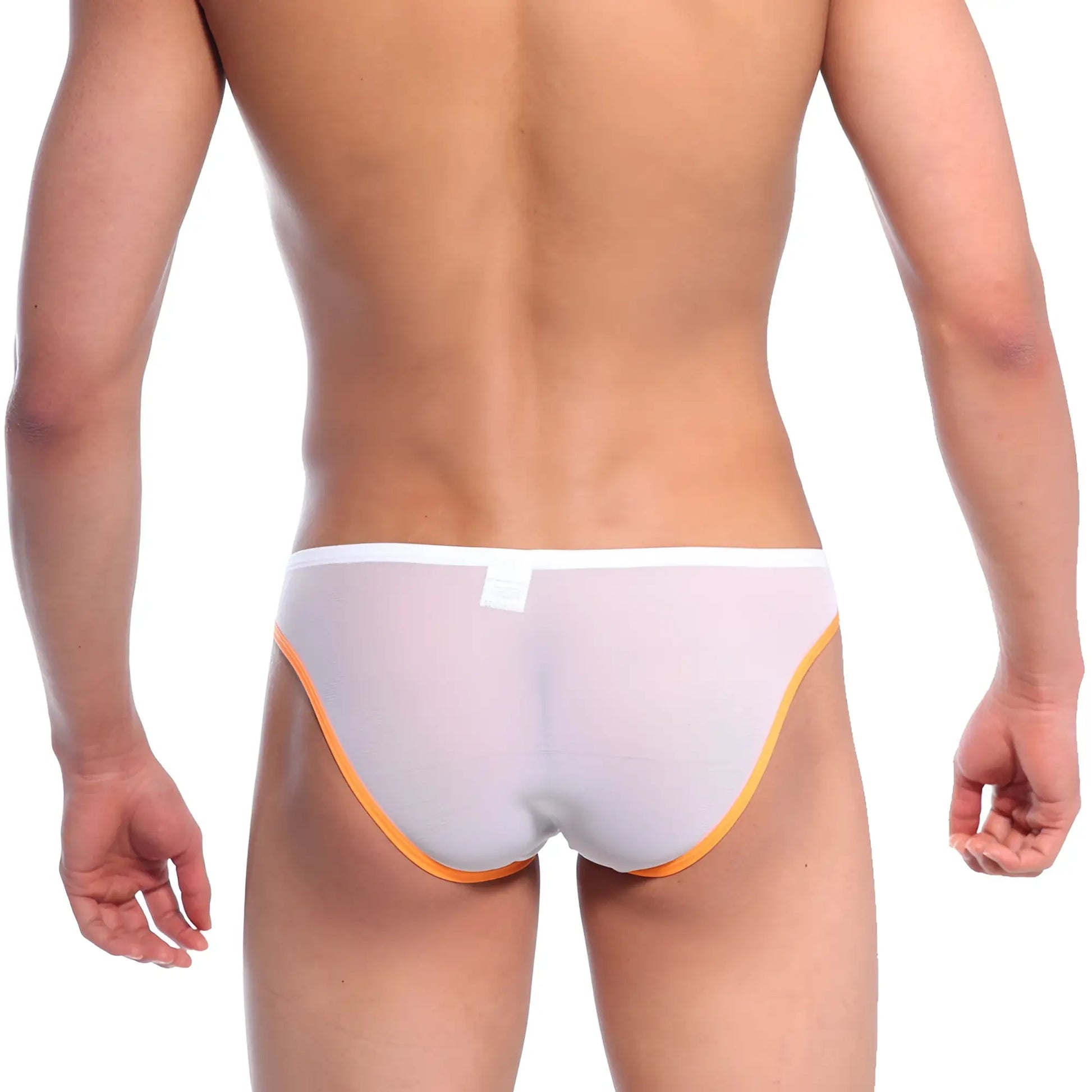 Metro malewear alexa bikini white mesh briefs with vibrant orange trim for stylish comfortable wear
