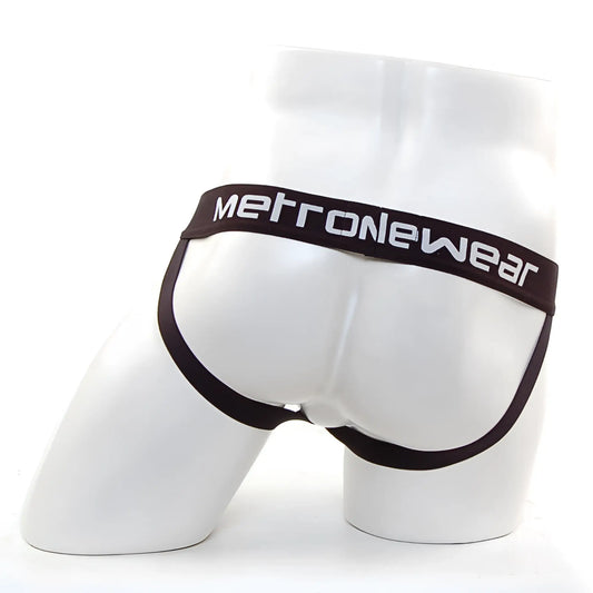 Black metronewear briefs with sleek form fitting design and white logo waistband from metronewear alma jock strap royal blue 1101-18