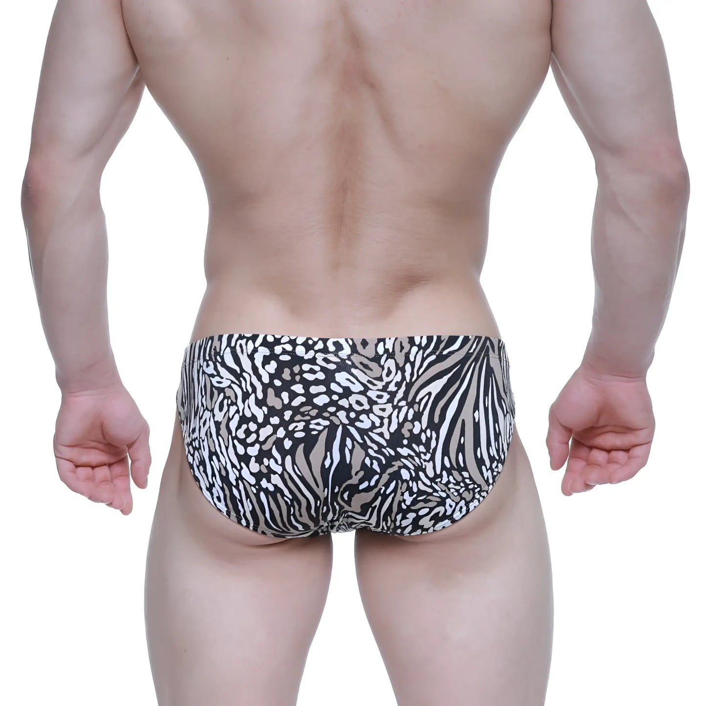 MetroMalewear amur bikini 5103-M62 black and white zebra-striped swim trunks with bold animal print pattern