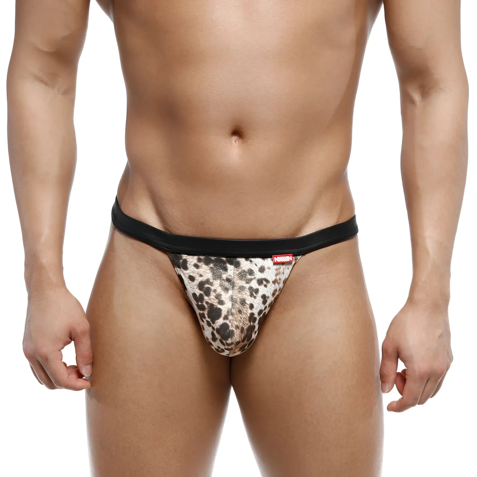 Leopard-print thong with black elastic waistband by metromalewear in animal string tiger 1014-62 design