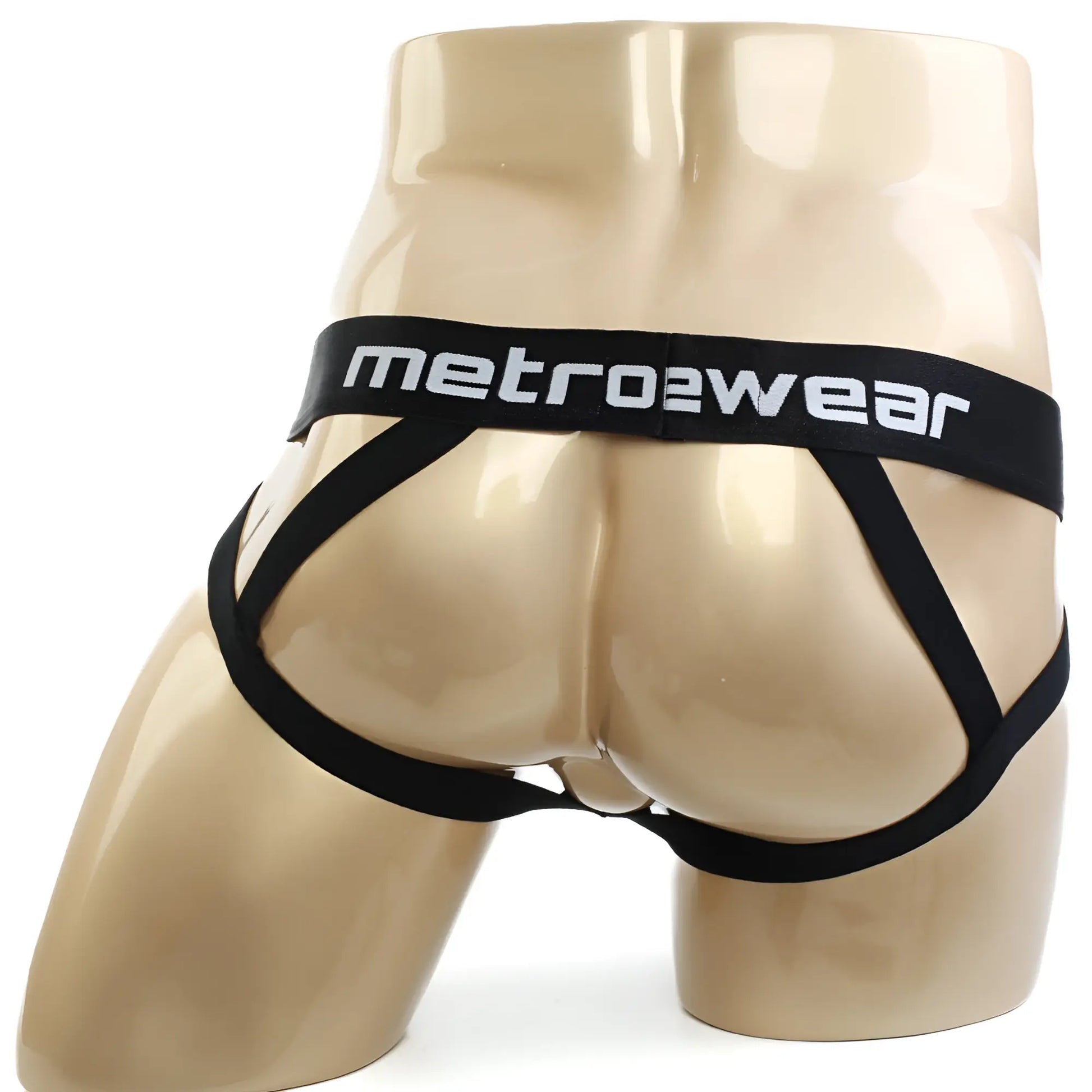 Black metrowear mens briefs with wide waistband and crisscrossing side straps from metromalewear armour jockstraps 2901-05