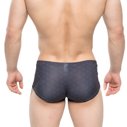 Dark gray swim trunks with a textured hexagonal pattern metroMalewear armour trunk 2125-43 for men