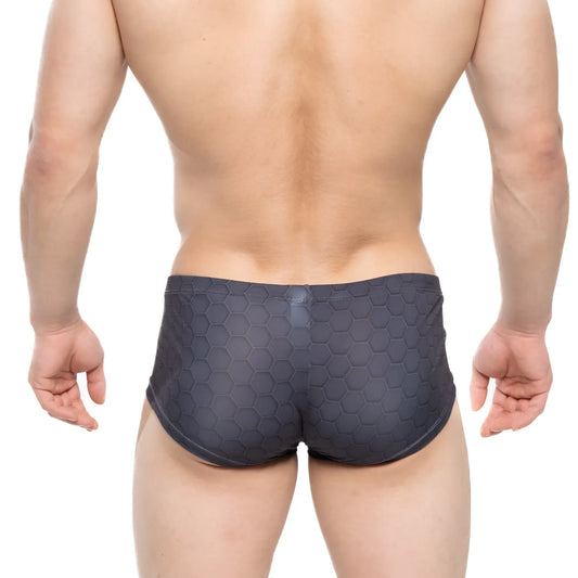 Dark gray swim trunks with a textured hexagonal pattern metroMalewear armour trunk 2125-43 for men