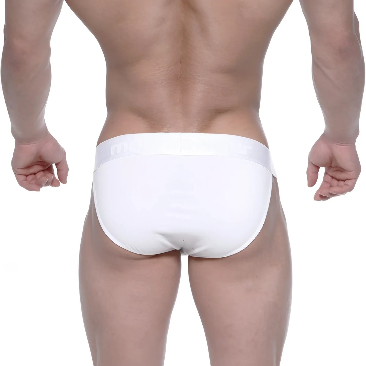 White briefs metro malewear asian bikini crystal 3004-02 with smooth form-fitting design and subtle waistband logo