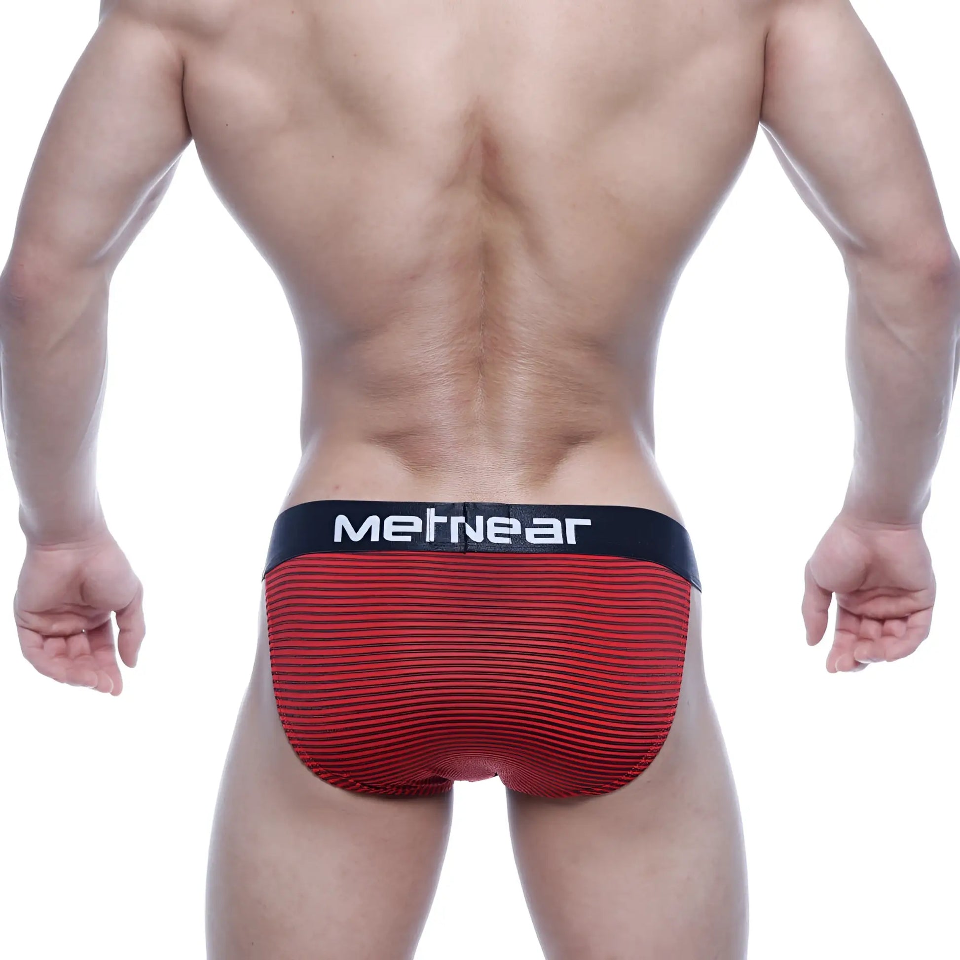 Red striped men’s briefs with black metnear waistband from metromalewear asian bikini red stripe 3004-47 collection