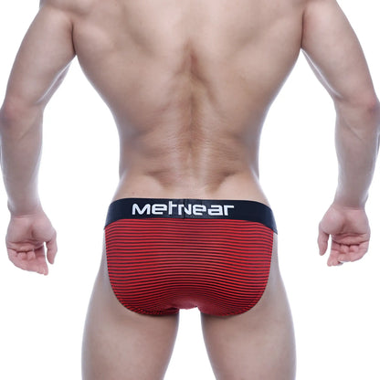 Red striped men’s briefs with black metnear waistband from metromalewear asian bikini red stripe 3004-47 collection