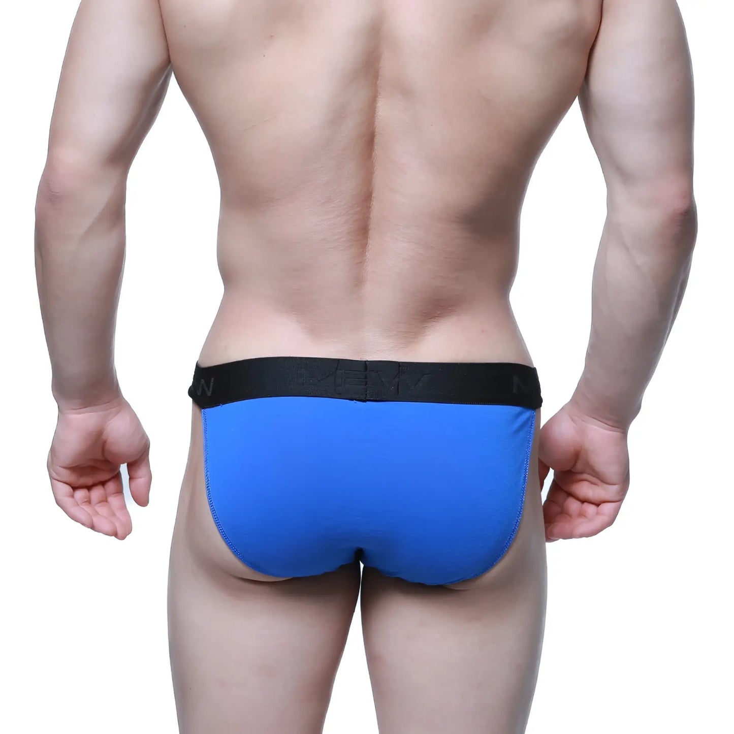 Blue metro malewear asian bikini briefs with black elastic waistband featuring the brand logo royal 3004-18