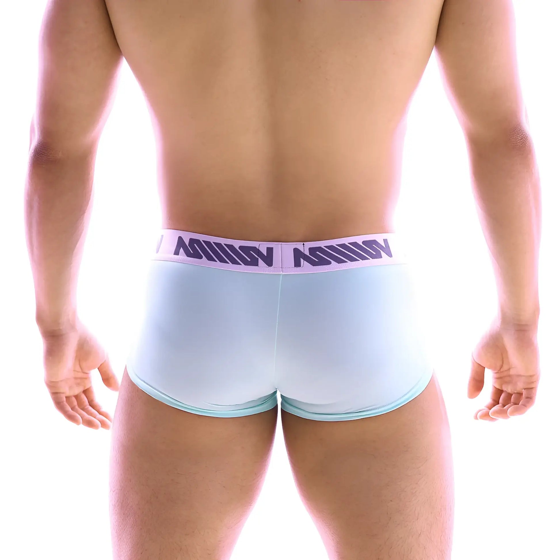 MetroMalewear light blue men’s briefs with purple logo waistband from asian short boxer green 2026-07 collection