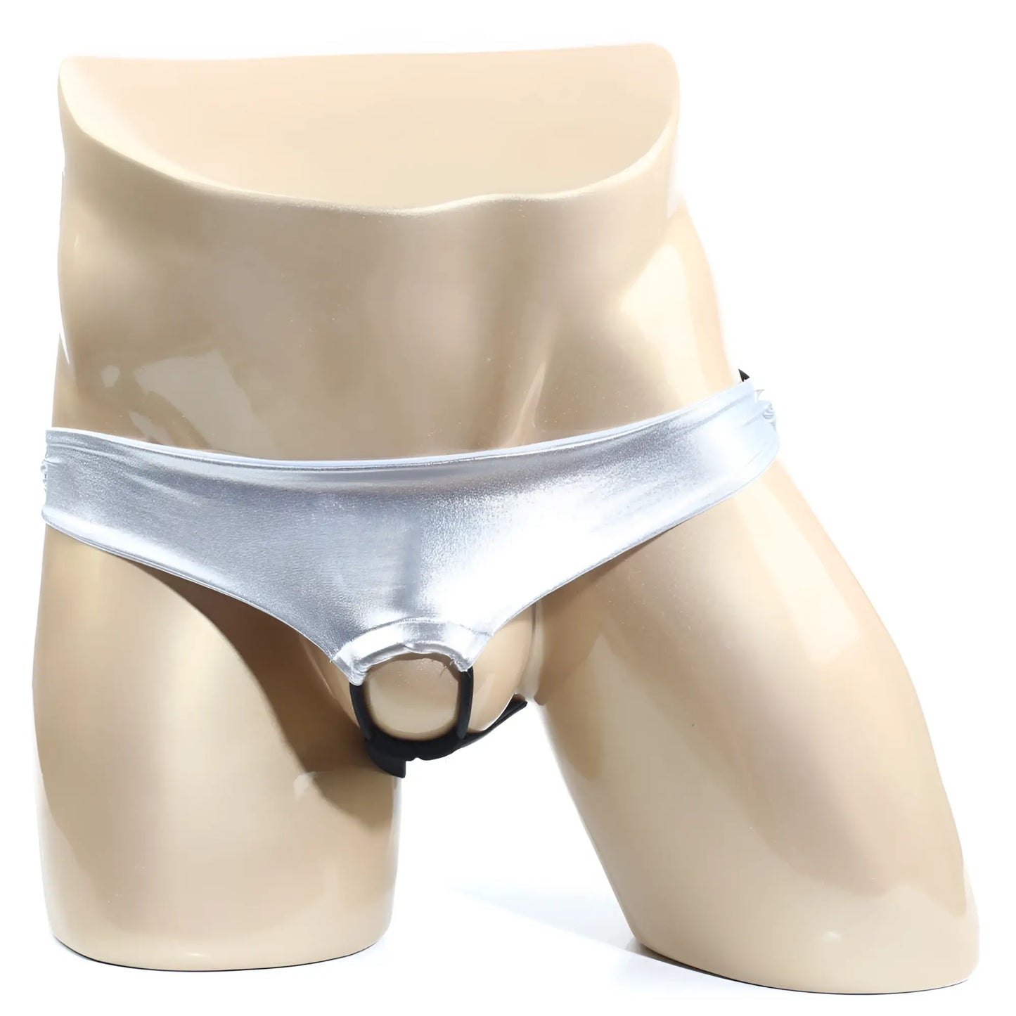 MetroMaleWear Asunto jock strap silver metallic briefs with black ring front detail for stylish support