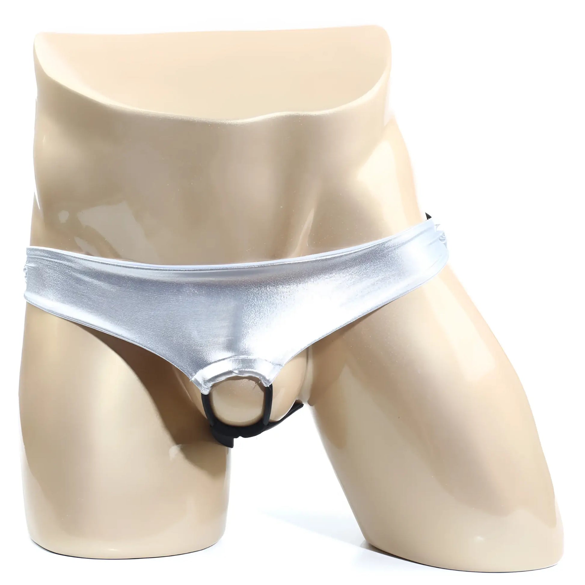 MetroMaleWear Asunto jock strap silver metallic briefs with black ring front detail for stylish support