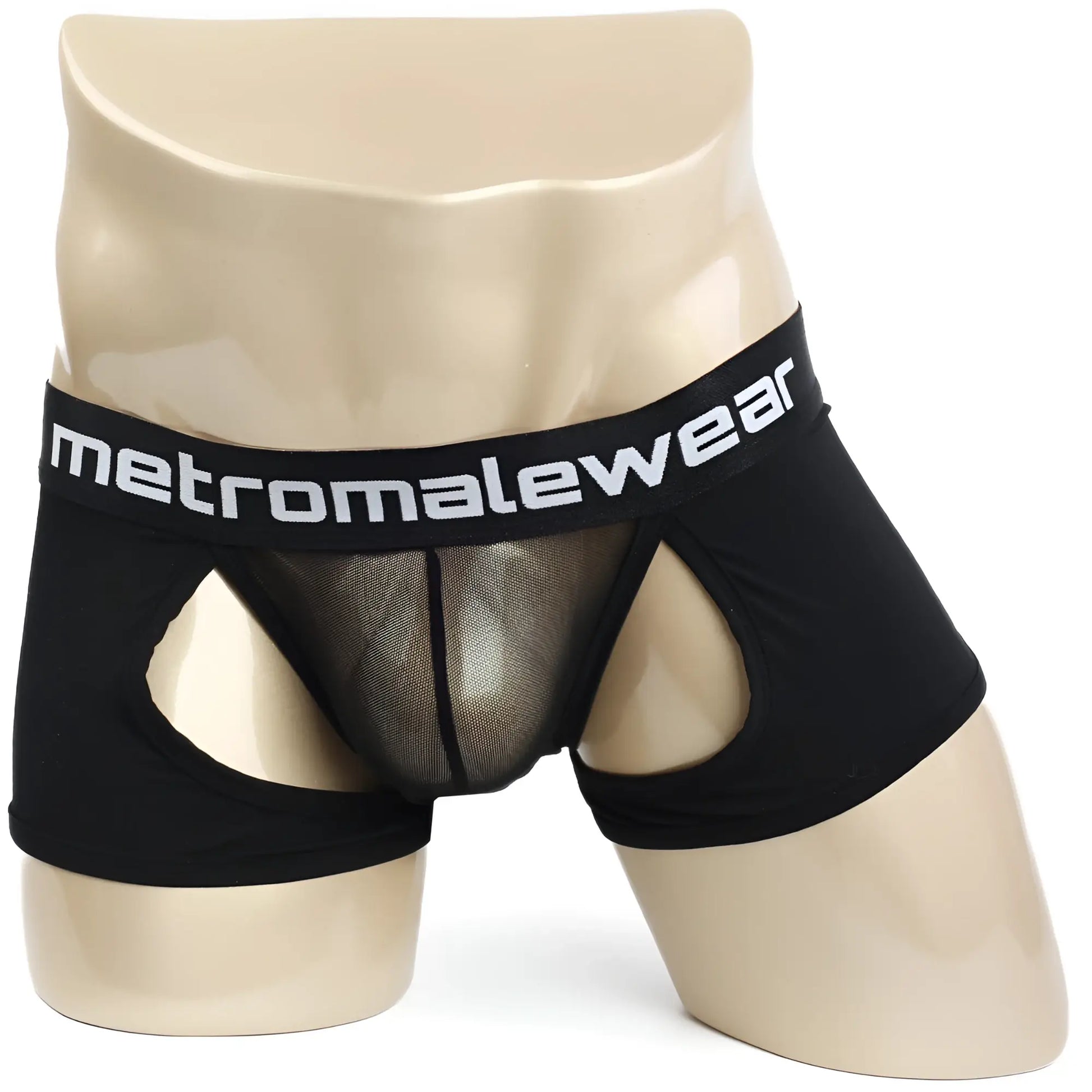 Black mesh briefs metroMalewear atoPe trunk black 7023-20 with solid waistband and white logo