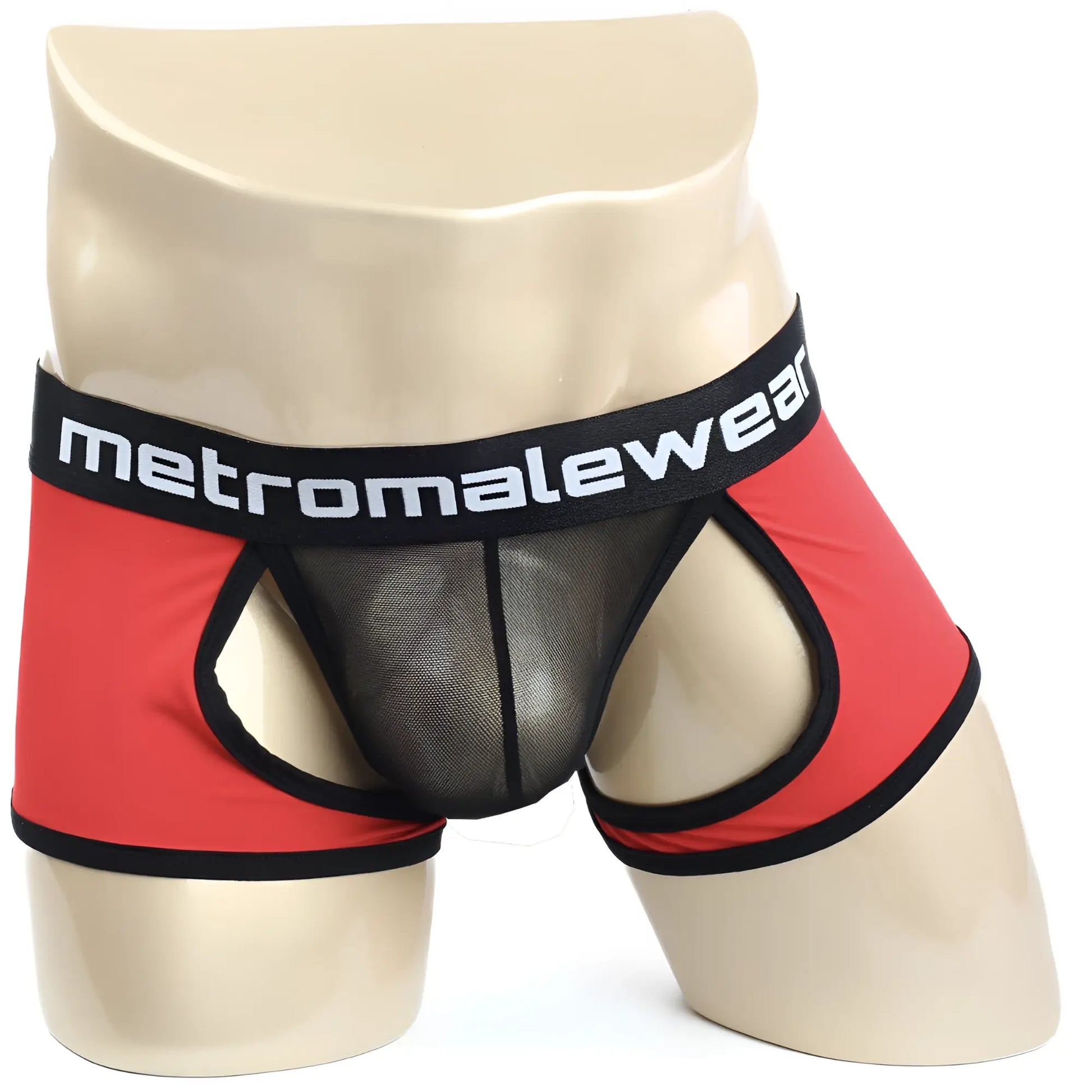 Red and black mesh briefs trunk with metromalewear waistband metro malewear atope trunk red 7023-12