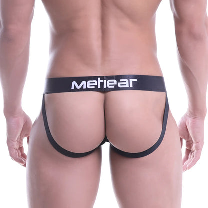 Black meheear brand briefs with white lettering on waistband featured in MetroMaleWear Bandal Jock Strap white 2901-32