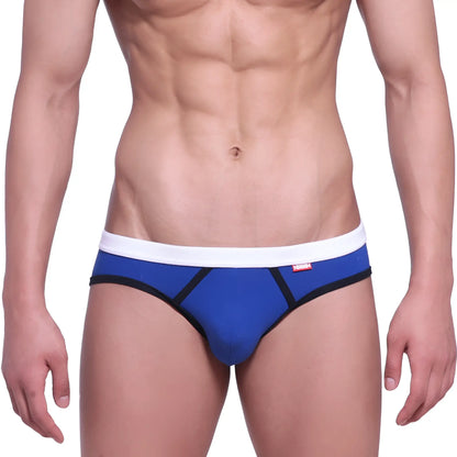 Metro male wear bare lowrise jock strap royal 3401-18 blue briefs with white waistband and black trim front view