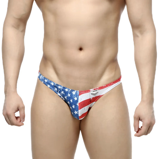 MetroMaleWear batalla hip bikini 6003-95 American flag thong with vintage distressed look in red white and blue