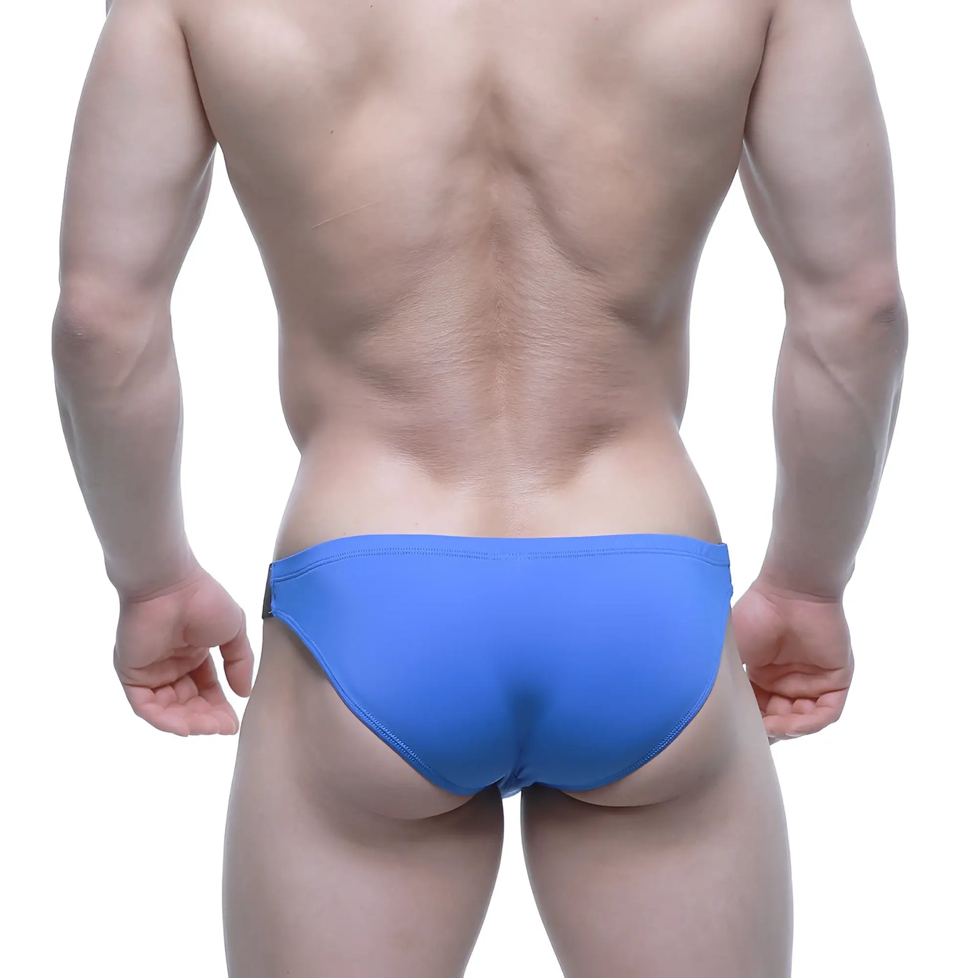 Bright blue metro male wear beatnik bikini swim trunks with sleek form fitting design for active beachwear