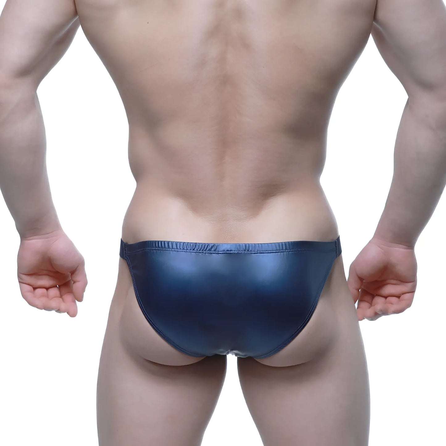 Shiny navy blue metallic briefs metro malewear bling bikini dark blue 3604-76 front view