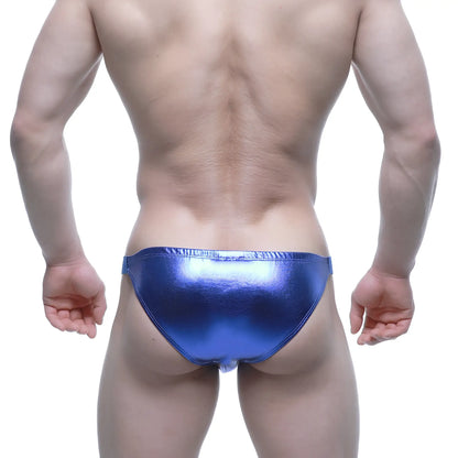 Shiny metallic blue swim trunks from MetroMaleWear bling bikini royal blue 3604-18 in a front view