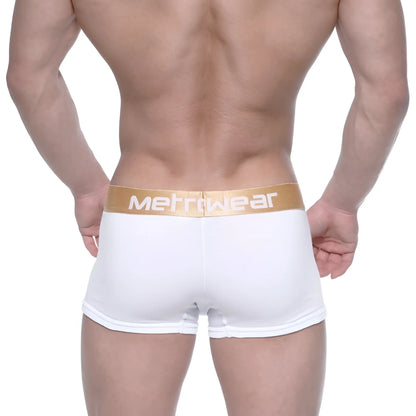 MetroMaleWear body boxer brief white 1023-00 white metrowear boxer briefs with gold waistband and white brand lettering