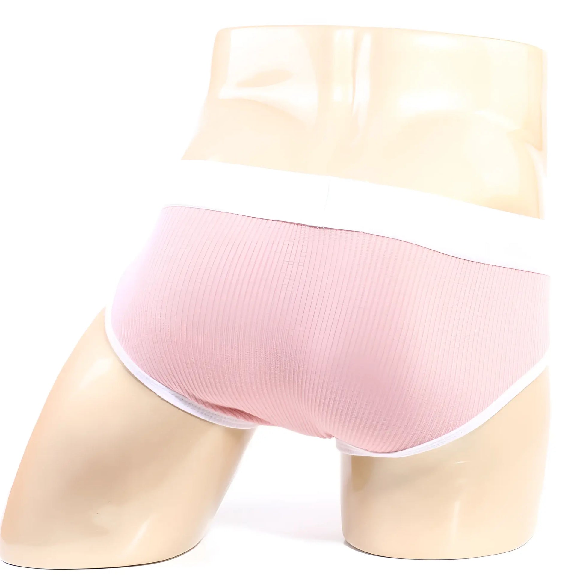 Pink ribbed briefs with white trim from metromalewear bold ribbed brief collection 1103-14